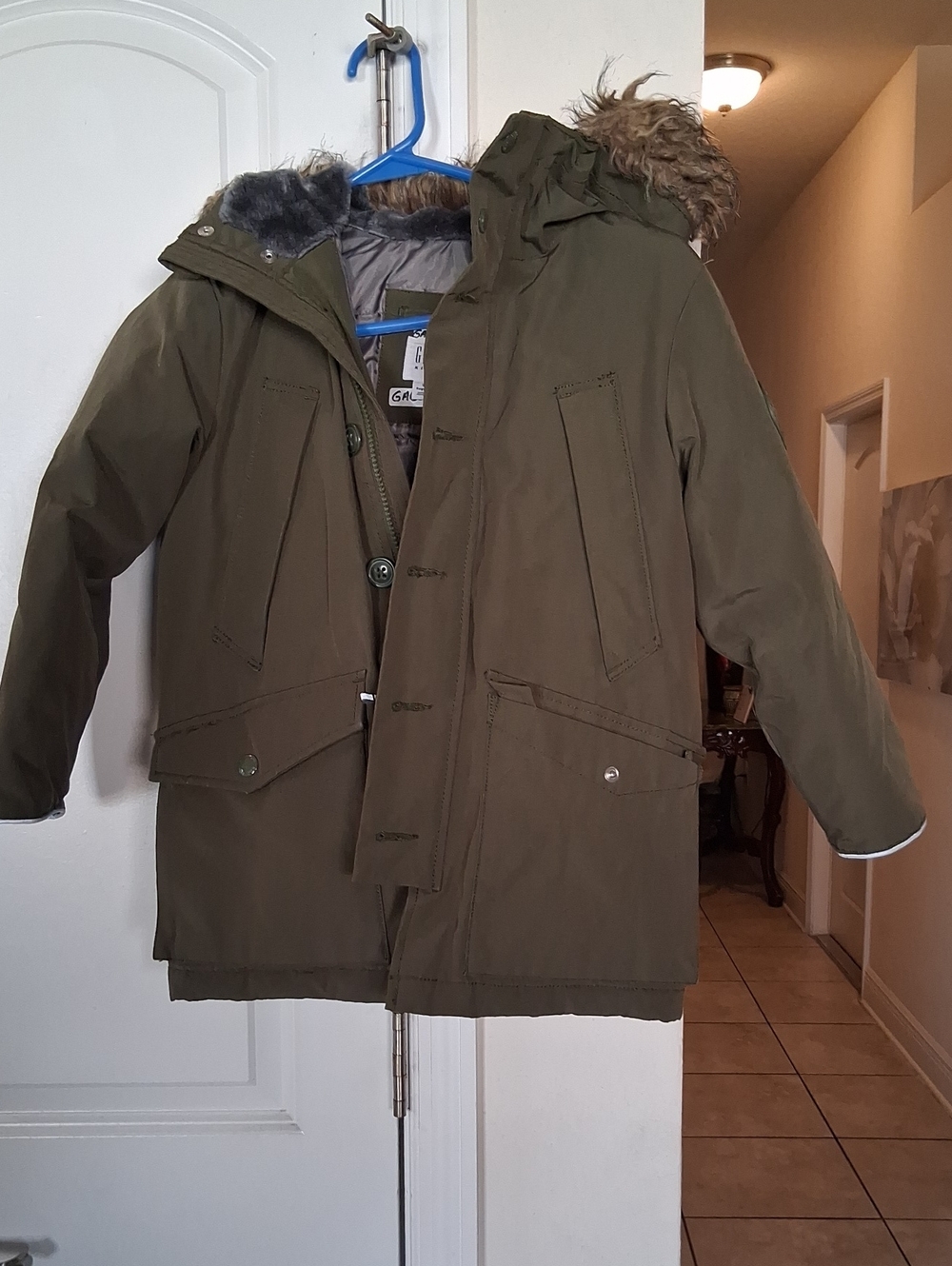GAP Olive Green Hooded Field Parka with Faux Fur Trim